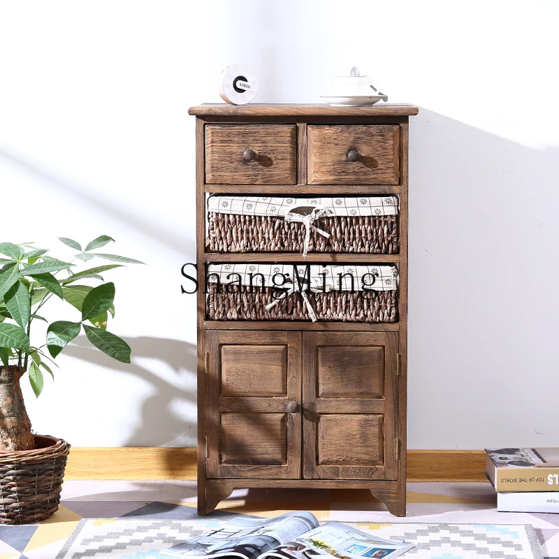 

ZYY exquisite simple bedside storage cabinet fully equipped with multi-pump solid wood storage bedroom rattan bedside cabinet