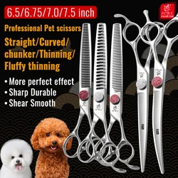 Fenice Diamond Screw 6/6.75/7/7.5 Inch Pet Scissors Set Kit For Dog Grooming Straight&Thinner&Curved&Chunker Grooming Shears Set