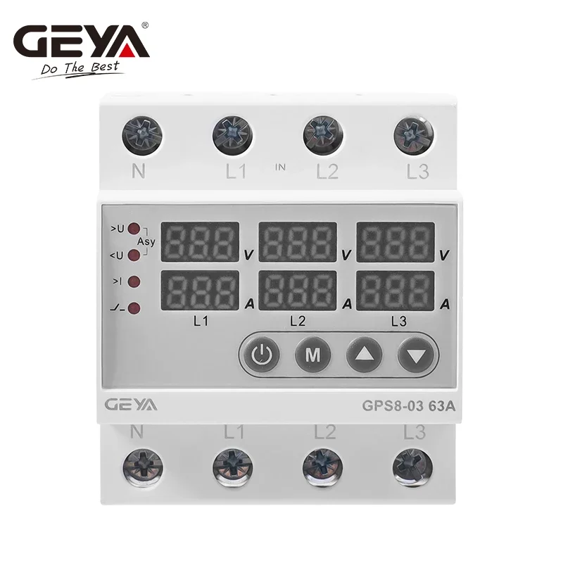 Imagem -03 - Relé Ajustável da Tensão do Geya3 Phase sobre sob o Monitor da Tensão com Proteção Atual Trilho do Gps803 Din 63a 80v400v