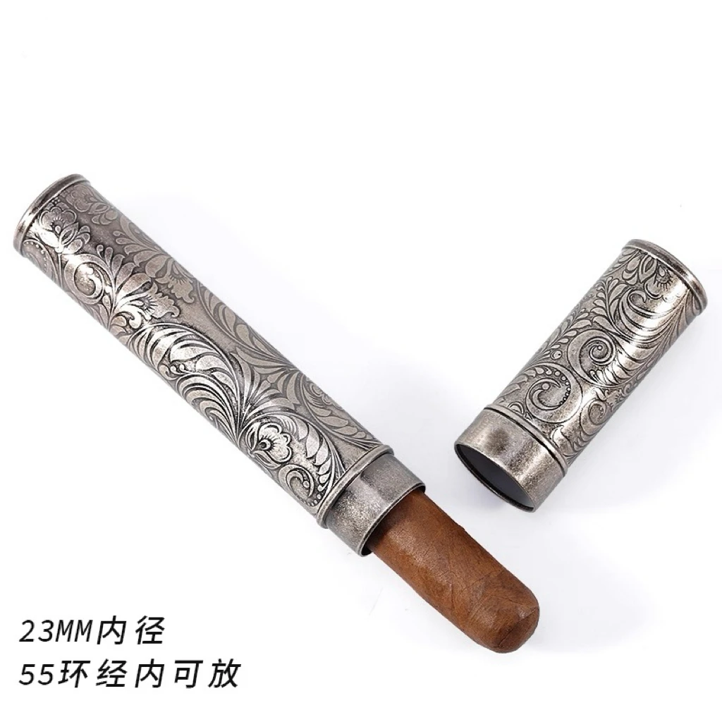 

Винтажный тубус для сигар из чистой меди и нержавеющей стали с резьбой, большой калибр, одинарный, увлажняющий.