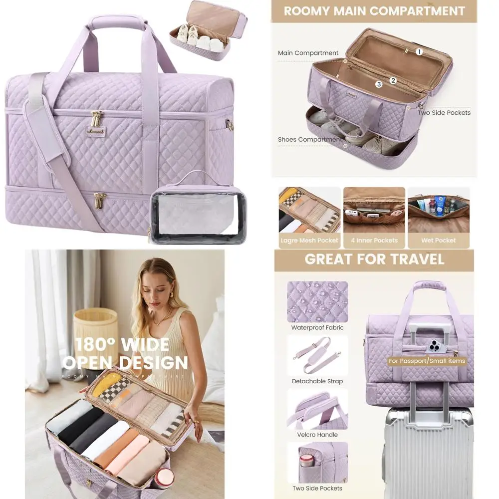 

Large Capacity Travel Duffel Bag, Women's Weekender with Shoe Compartment, Overnight Hospital Bag for Labor Delivery, Personal I