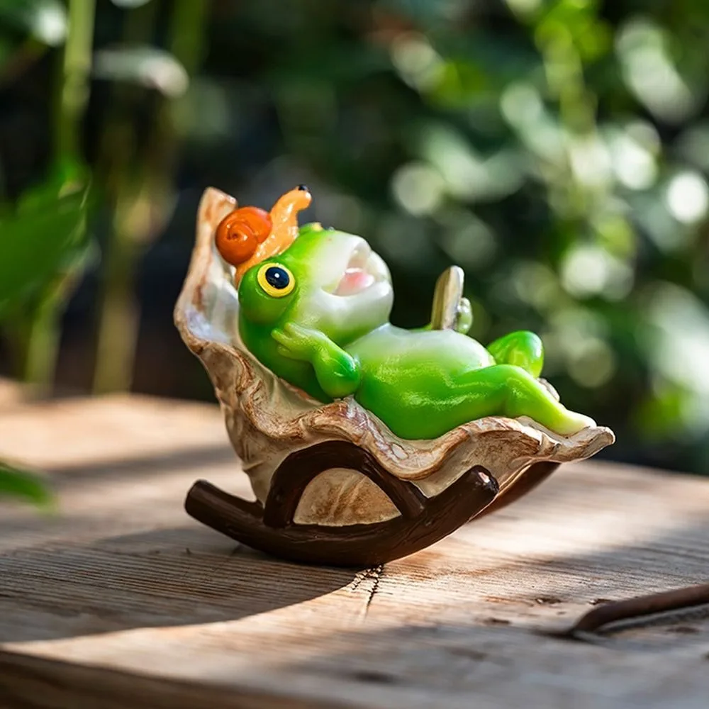 

Creative Cute Frog Rocking Chair Funny Resin Material Frog Potted Plant Figurine Handmade Frog Desktop Decoration Balcony Patio