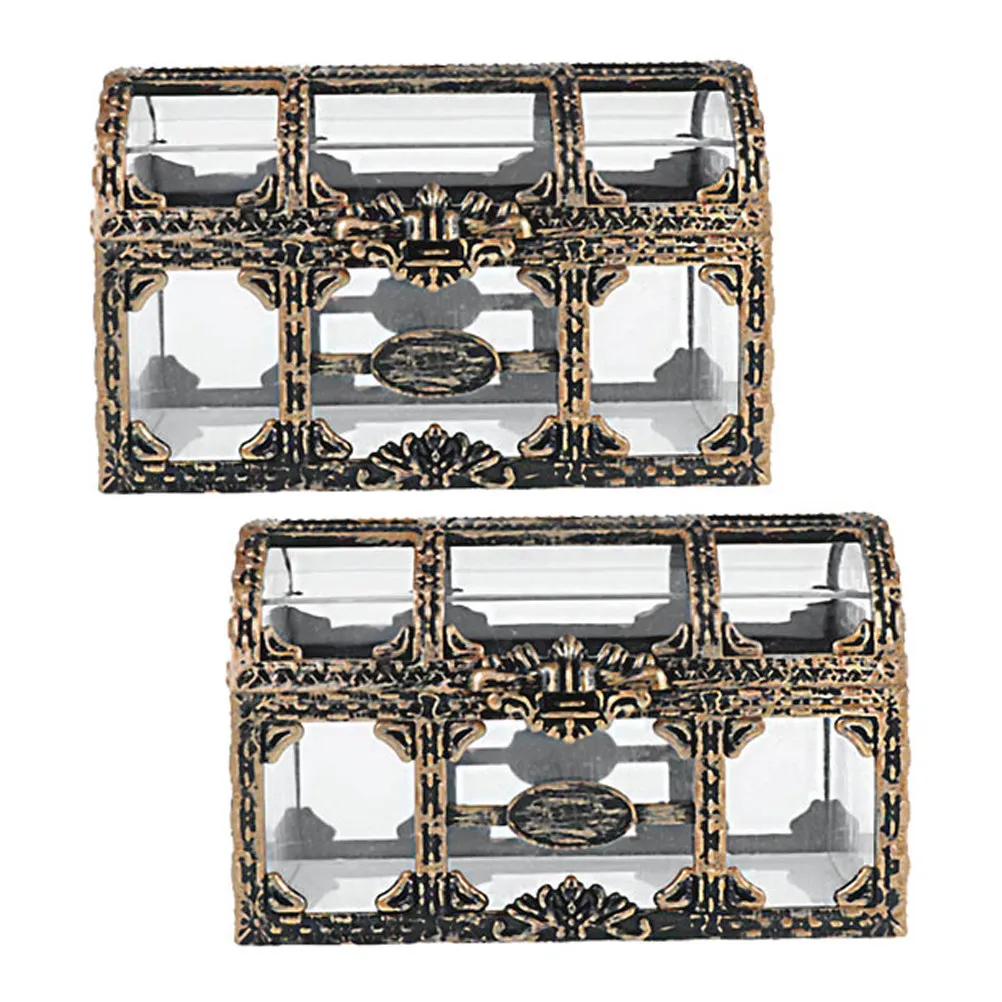 

2Pcs Transparent Treasure Box Plastic Small Storage Chest Jewelry Organizer Pirate Decor Party Favor Gift Treasure Chest Box