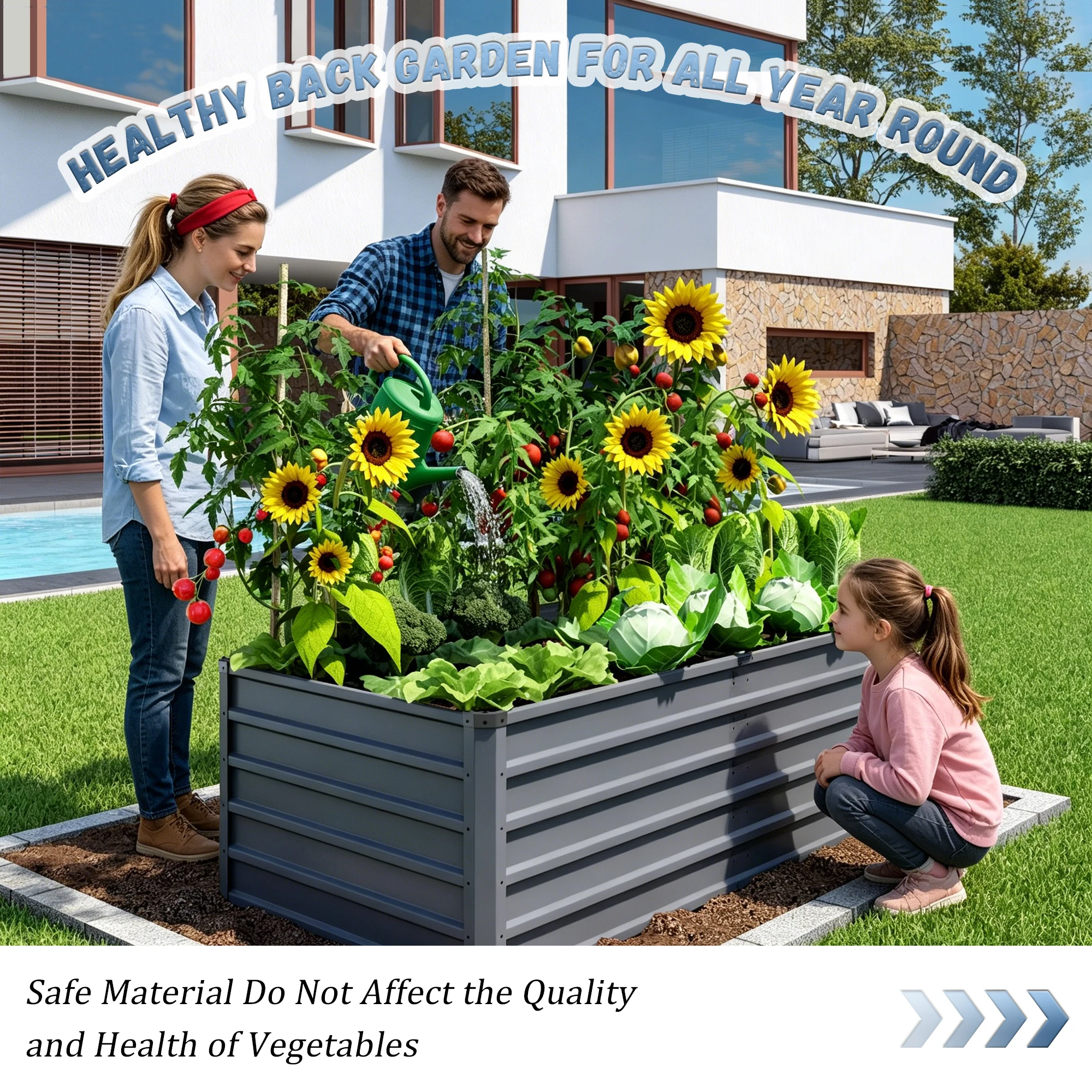 SUSUA 6x3x2ft Large Raised Garden Bed, Gray Rectangular Galvanized Metal Outdoor Planter with 269 Gallon Capacity and Deep Root Design, Ideal for Growing Vegetables, Flowers and Herbs