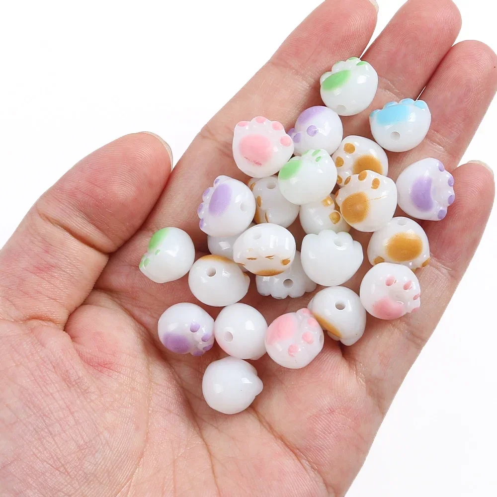 20pcs Mixed Color Cute Cat Paw Acrylic Beads Pendant Loose Bead For DIY Jewelry Making Necklace Bracelet Charm Accessories