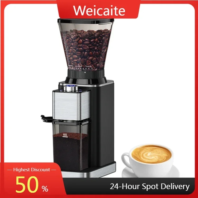 Hot  LED Display Industrial Commercial Coffee Espresso Electric Coffee Grinder Cone Burr Intelligent Automatic, Stainless Steel