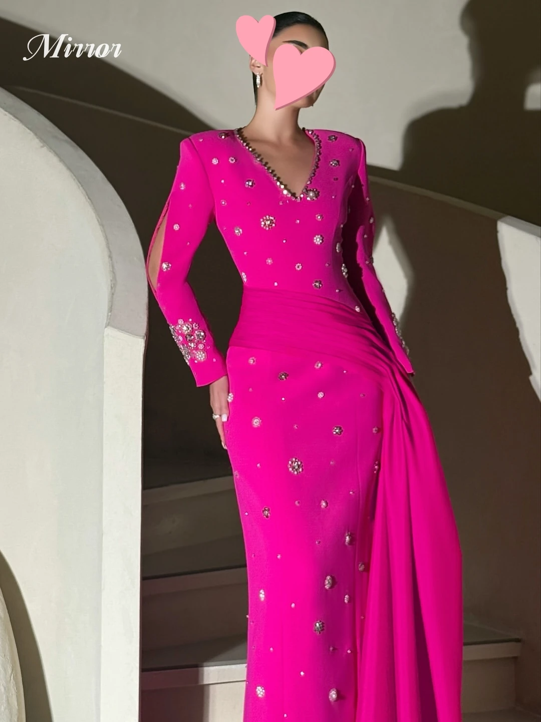 

Зеркальное платье Элегантное винтажное милое розовое красное бусины с v-образным вырезом Новое рюшами на заказ Вечернее платье для выпускного вечера Вечерние платья