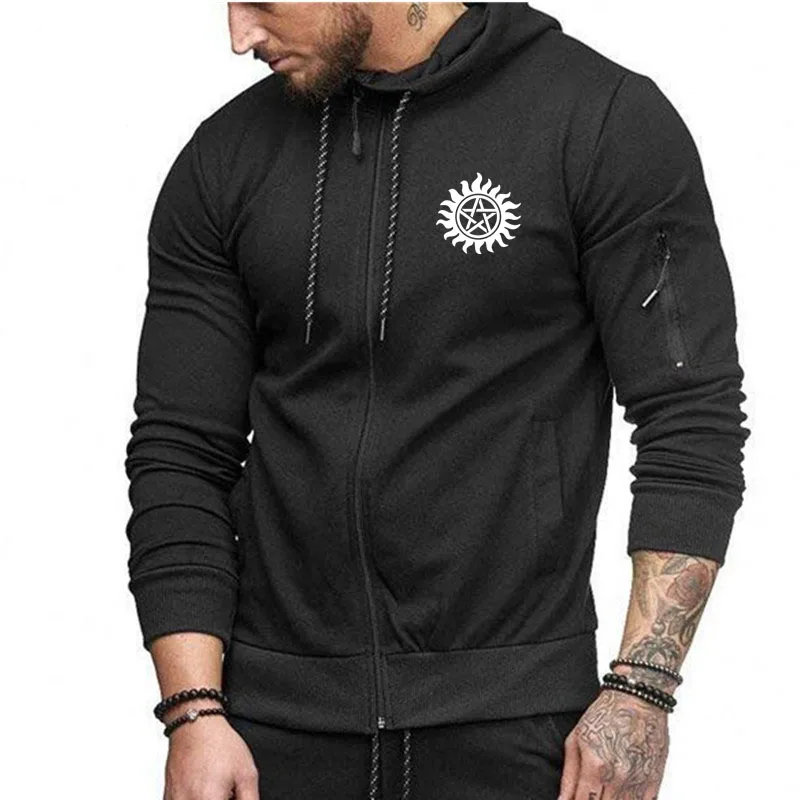 

Fitness Jogging Men's zipper Sweatshirt coat Winchester logo print Hot sale Trend High Quality Spring Autumn Men's Zip Hoodie