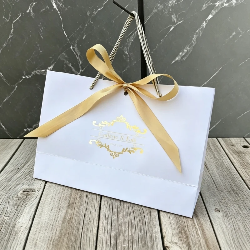 10 Stück rosa Geschenktüten aus Papier mit Schleife, Hochzeitsgeschenkboxen, Gastgeschenke, Geburtstagsparty-Taschen / Verpackung für Pyjamas, Kleidung, Perücken – Detail 13