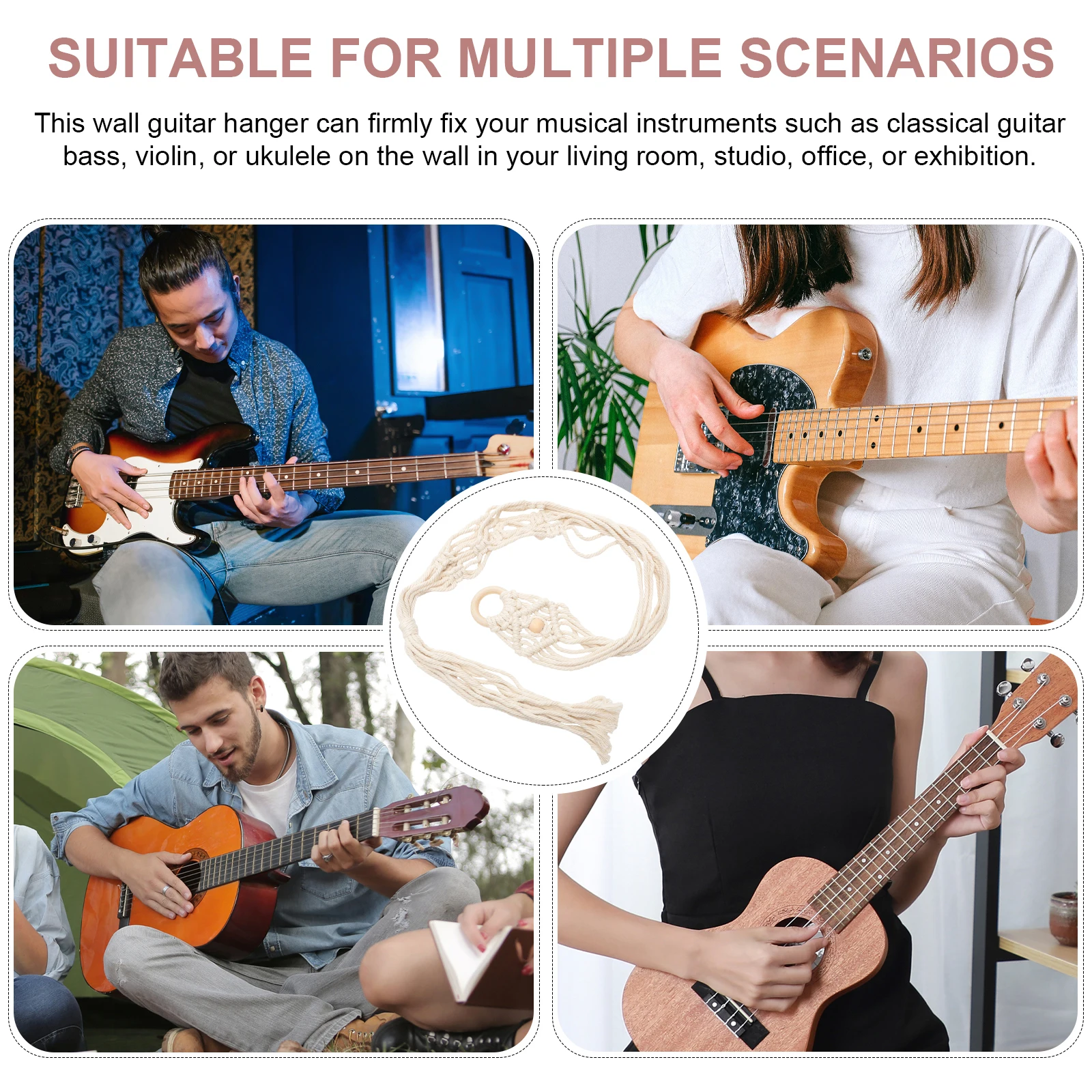 

Macrame Ukulele Sturdy Cotton Rope Wall Mount Rack Guitar Holder Guitar Holder Woven Hanging Decor Indoor Outdoor