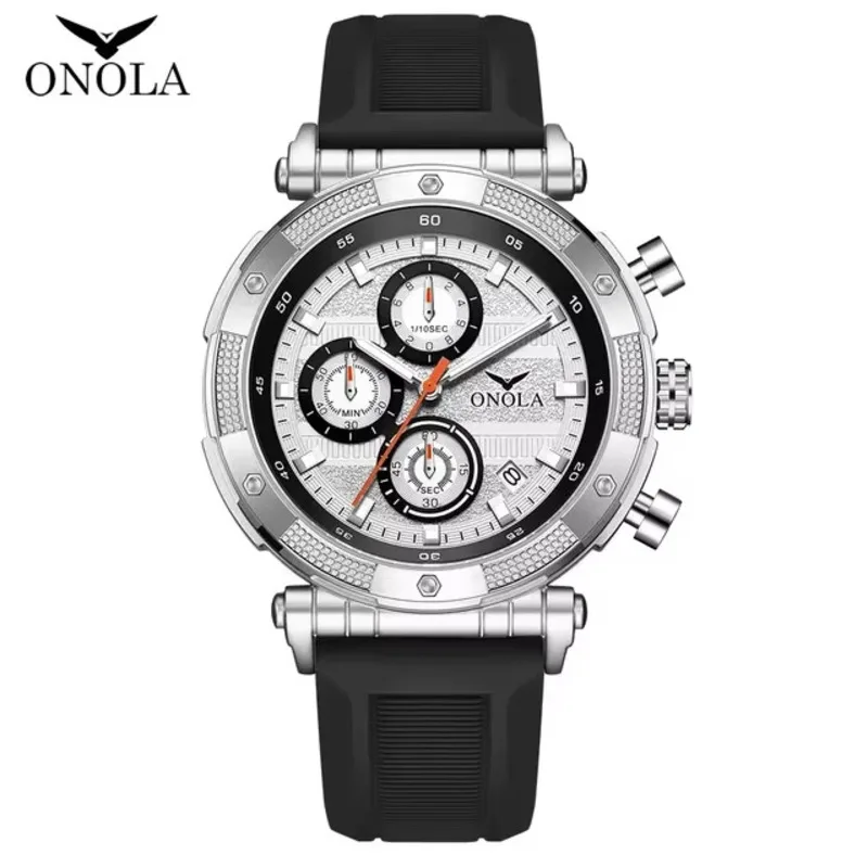 ONOLA Watches For Men 6859 New Fashion Silver Black Calendar Luminous Quartz Watches Sports Waterproof Mens Watch Reloj Hombre