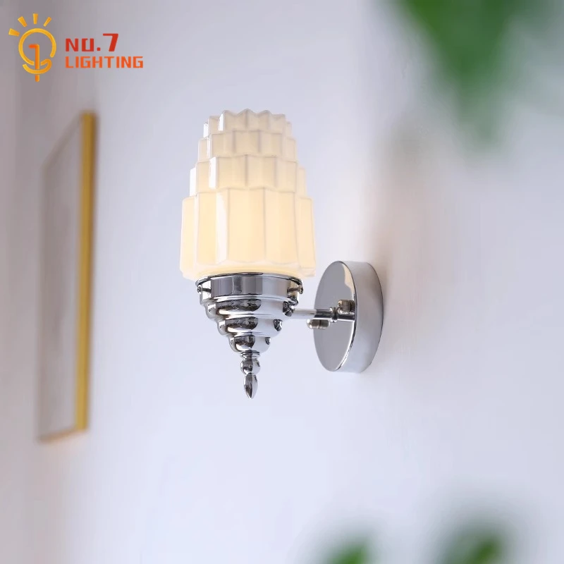 Designer Industrial Cream Glass Wall Lamp LED E27 Iron Art Chrome/Gold Wall Mounted Living Room Bedroom Bedside Background Study
