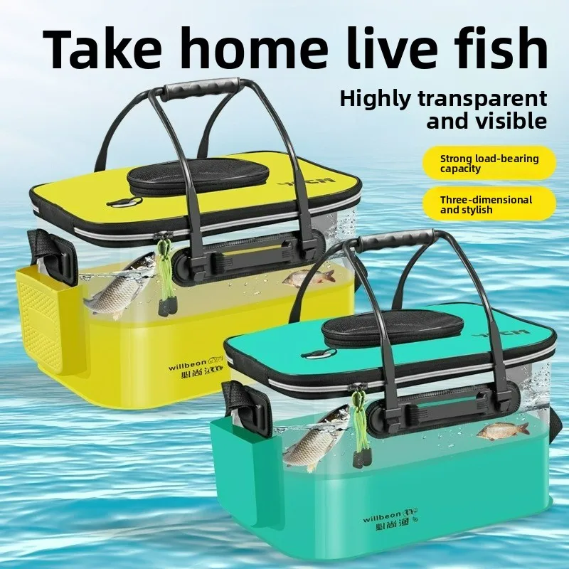 

Outdoor Fishing Portable Foldable Transparent Fishing Bucket Thickened Fish Protection Bucket Live Fish Bag Fishing Tool
