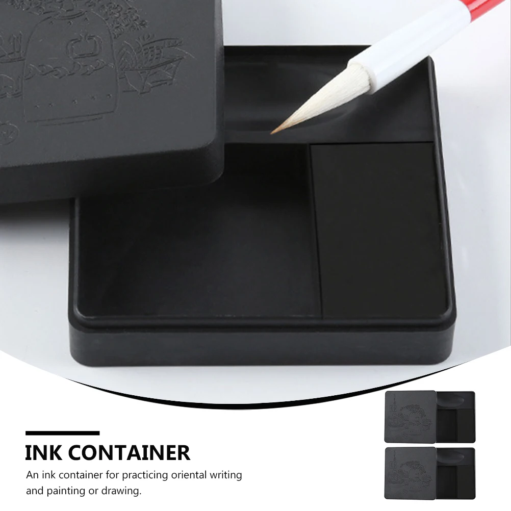 

2 pcs Leak Proof Ink Box Calligraphy Container Painting Dustproof PP Material Water Refillable Inside for Students