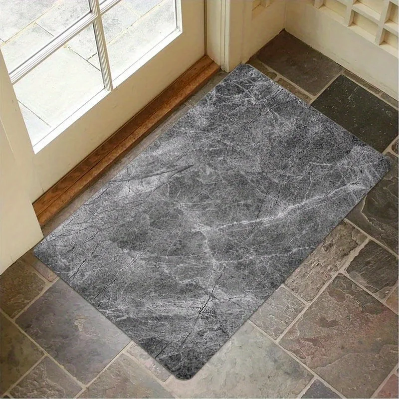 1 Piece Black and White Marble Look Anti-Slip Door Mat - Soft Machine Washable Polyester Mat for Entry, Kitchen, Bathroom