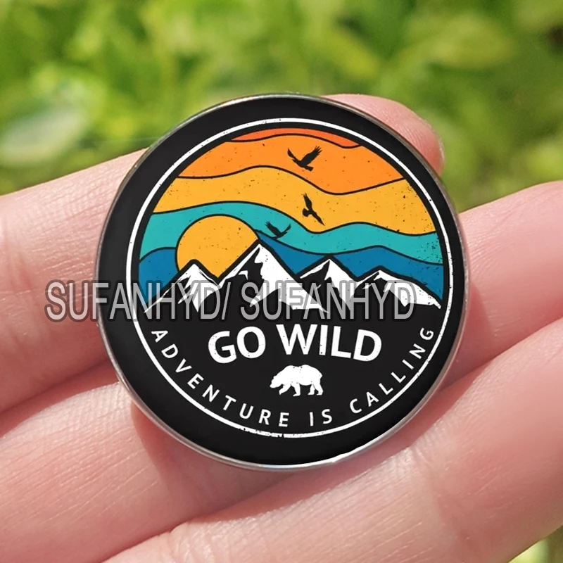 Stainless Steel Mountain Brooch I Love Camping Badge Adventure Pins Gift for Boys