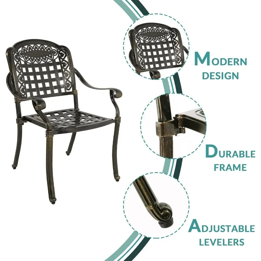 Ensemble de salle à manger en aluminium moulé par tous les temps, meubles d'extérieur, 8 chaises, 1 table nar, trou de parapluie de 2 po, ensemble de jardin, 9 pièces