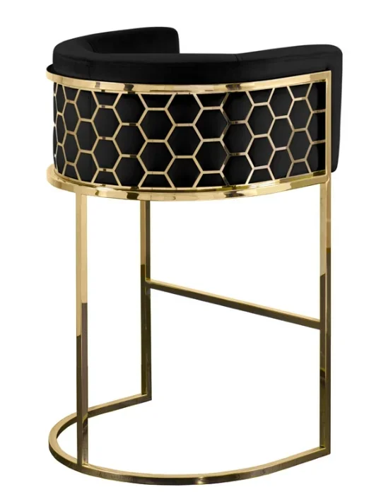 Nordic Modern Multicolor Metal Bar Stool Upholstered Velvet Fabric Bar Stool With Honeycomb Backrest