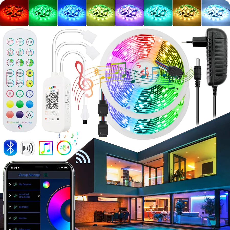 

Светодиодные ленты Bluetooth 25 м 30 М 5050 WIFI RGB гибкая лента Светодиодная лента 5 м 10 м 15 м 20 м с управлением через приложение для телефона