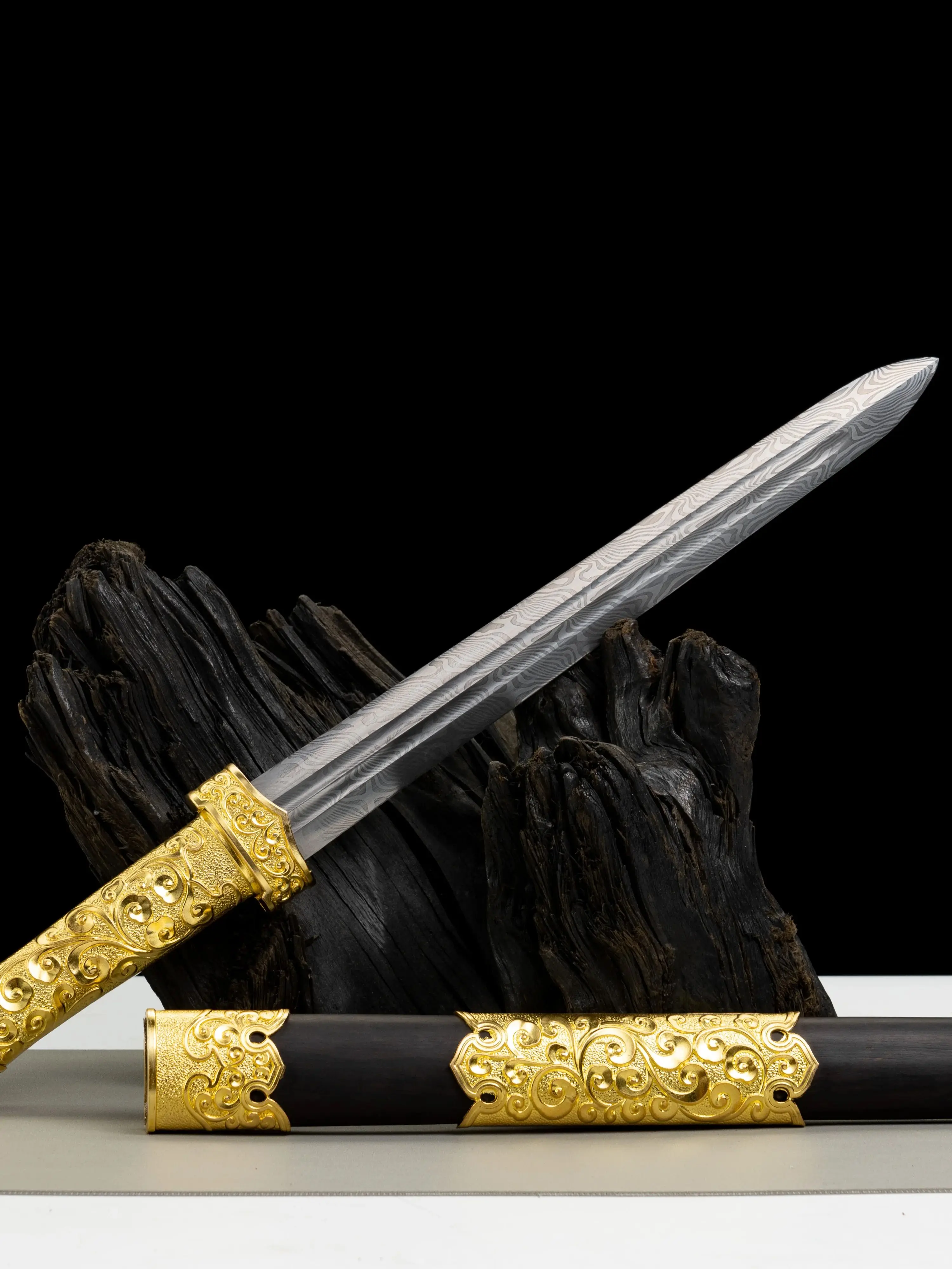 50cm Medieval gold guard sword Damascus steel - Folding sharp samurai sword katana weapons High-end gift Battle ready full tang