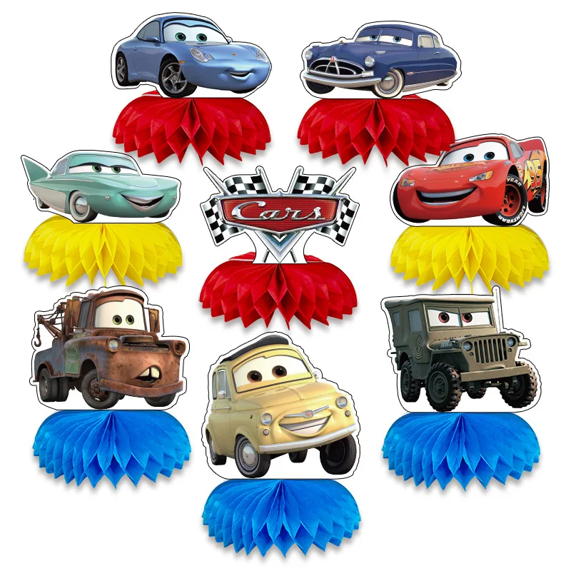 8pcs Disney Lightning McQueen Car Honeycomb Center Decorations 3D Table Flower Balls Girls Baby Shower Birthday Party Supplies