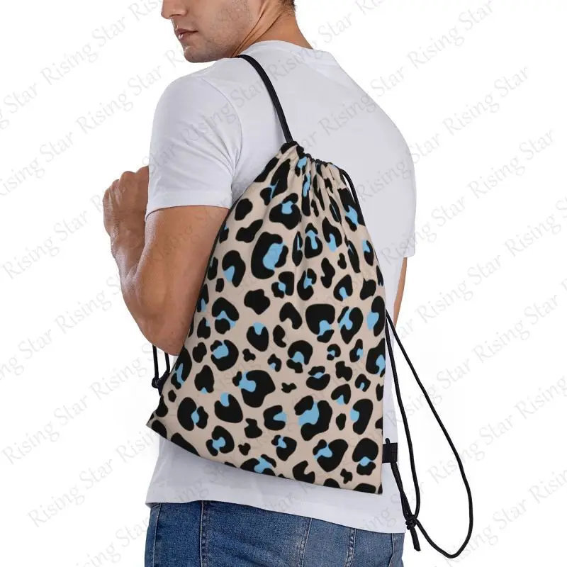 Polka dot leopard print Bicycle Backpack Gym Drawstring Shoe Bag Multifunctional Sports Bag Beach Travel Backpack Unisex Gift