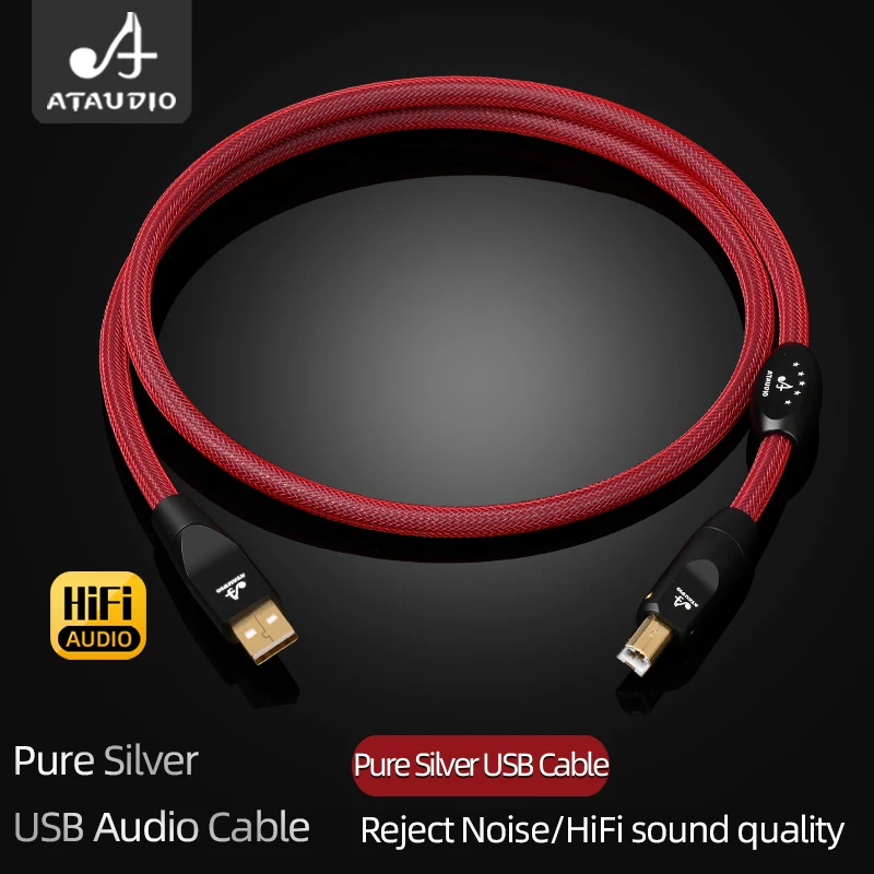 6N Pure Silver HiFi USB Audio Cable Digital Audio Type USB A to B Type C for DAC Computer Sound Card USB Cable