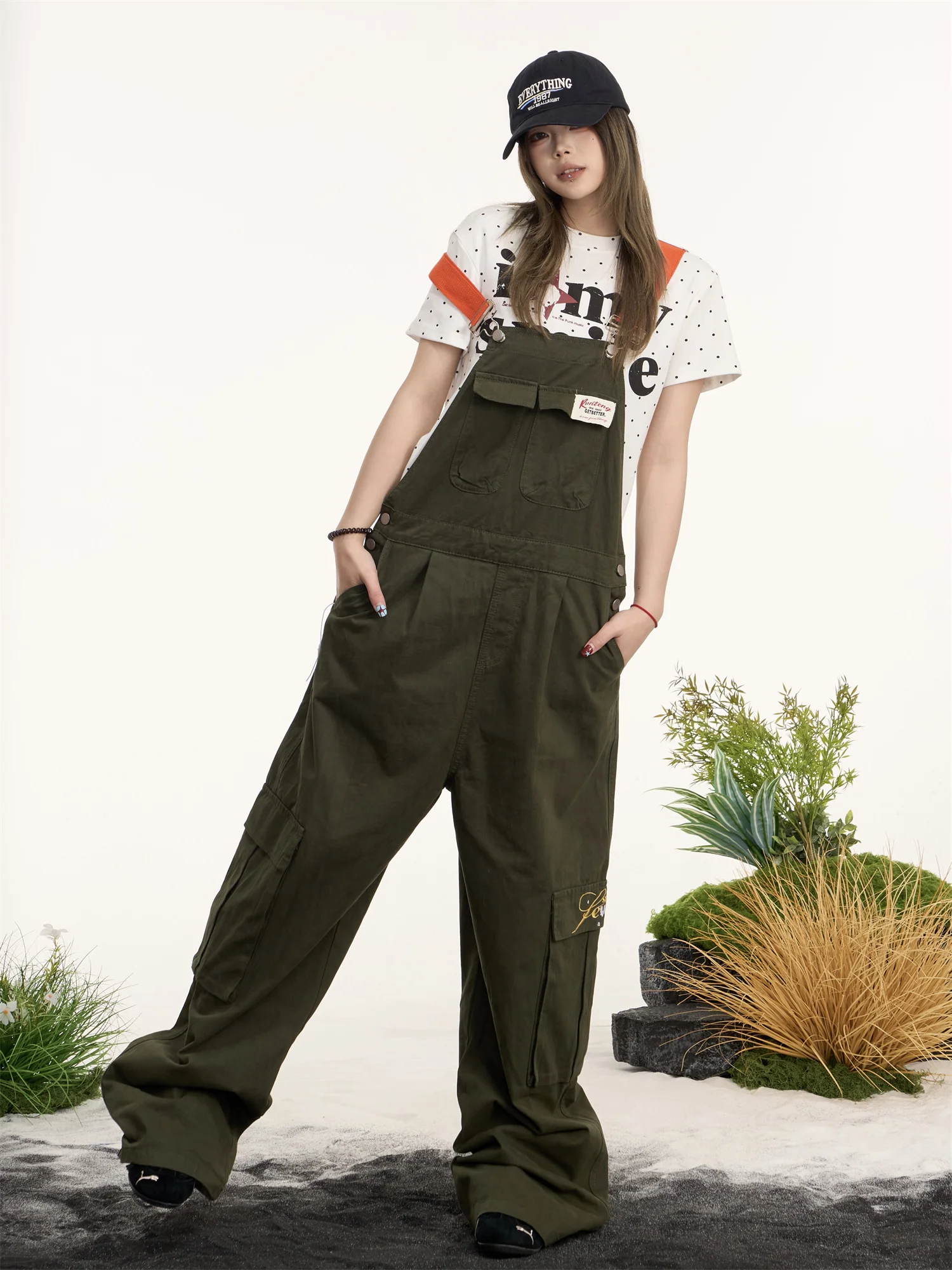 

American Retro Workwear Style Military Green Overalls Women's Loose Long Pants Spring Summer New Fashion Multi-Pocket Casual ...