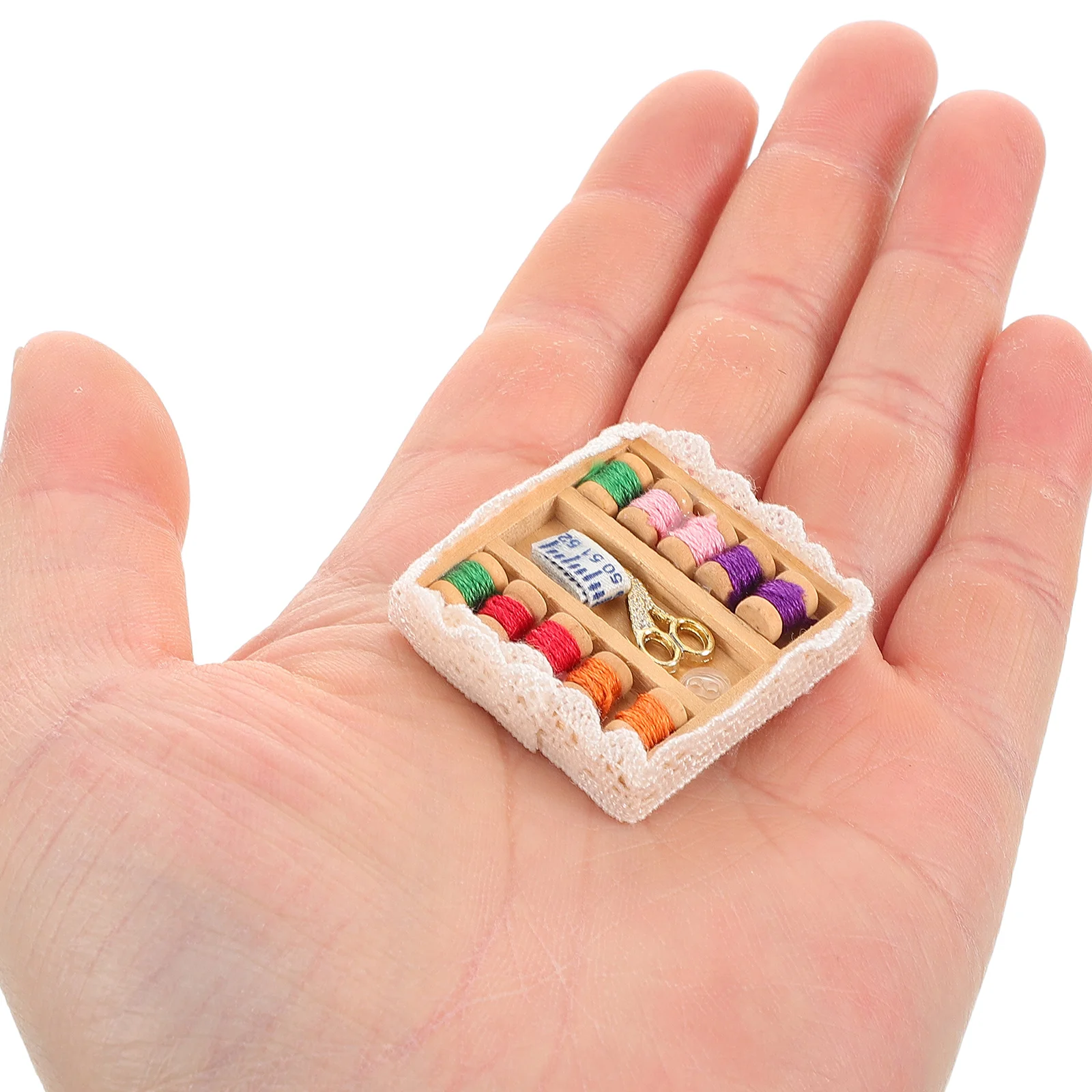 

Dollhouse Accessories Miniature Sewing Kits Small Kids Pretend Toy Wood Supplies Accessory