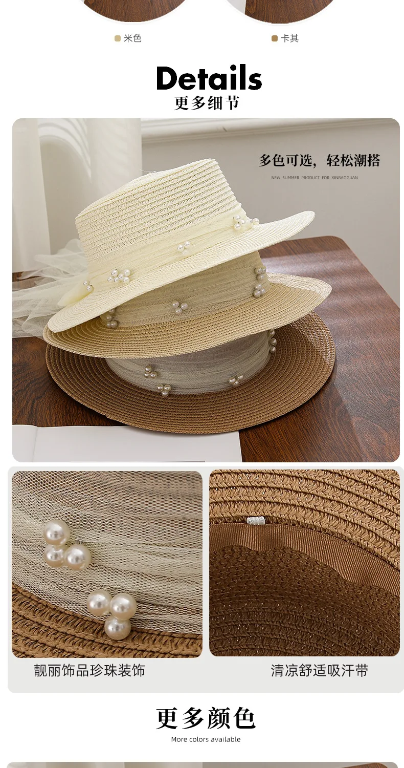 Koreanischer handgewebter Strohhut für Damen, atmungsaktiver Sonnenschutz, Sonnenhut für den Sommer, Outdoor-Reisen, UV-Schutz, Strand-Panama-Kappe – Detail 6