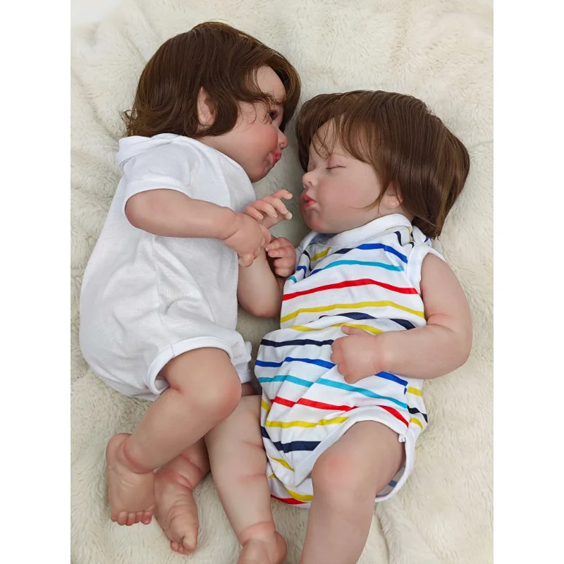 45CM Reborn Baby Doll twins Loulou Asleep/Awake Soft Vinyl Body Lifelike 3D Skin with Visible Veins High Quality Handmade Doll