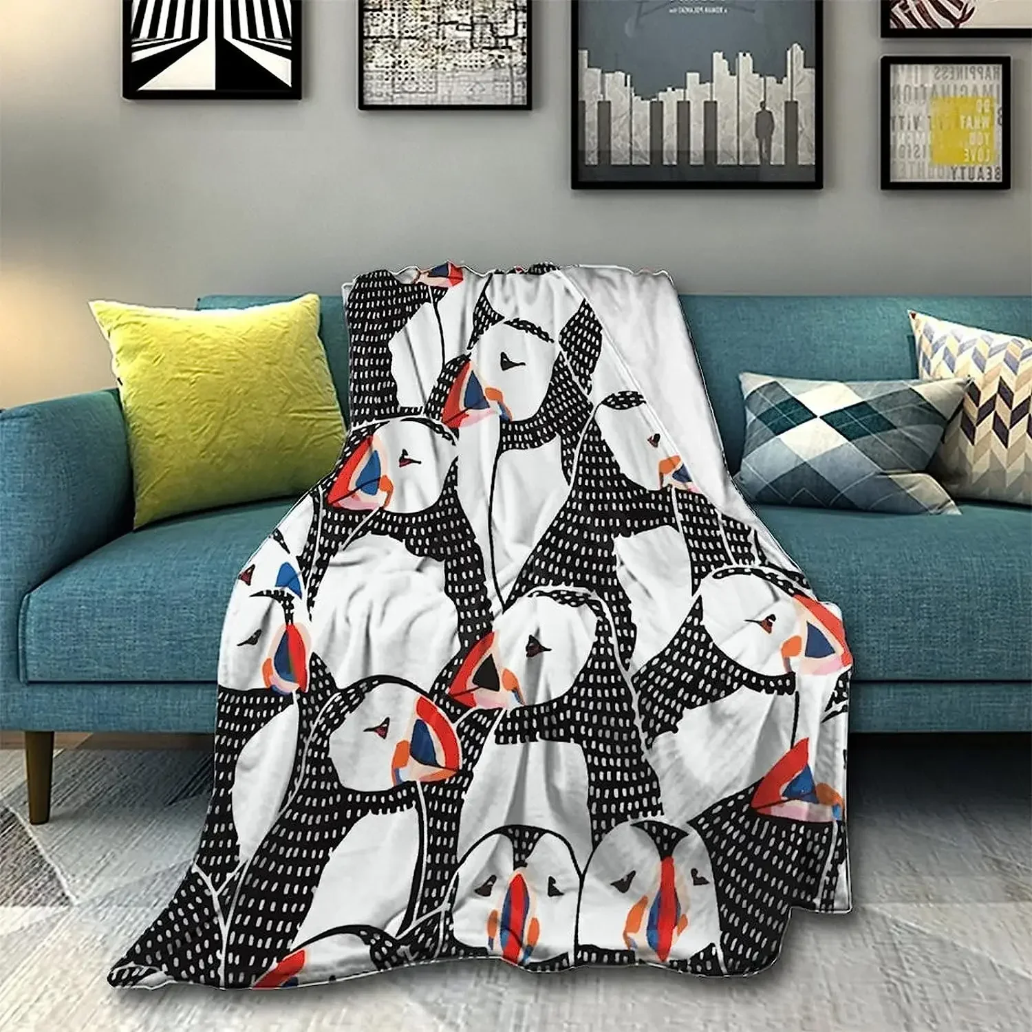 Premium Super Soft Warm Flannel Blanket Elegant Cozy Wearable Throw Wrap for Sofa Couch Lounging Gaming - Puffin Bird