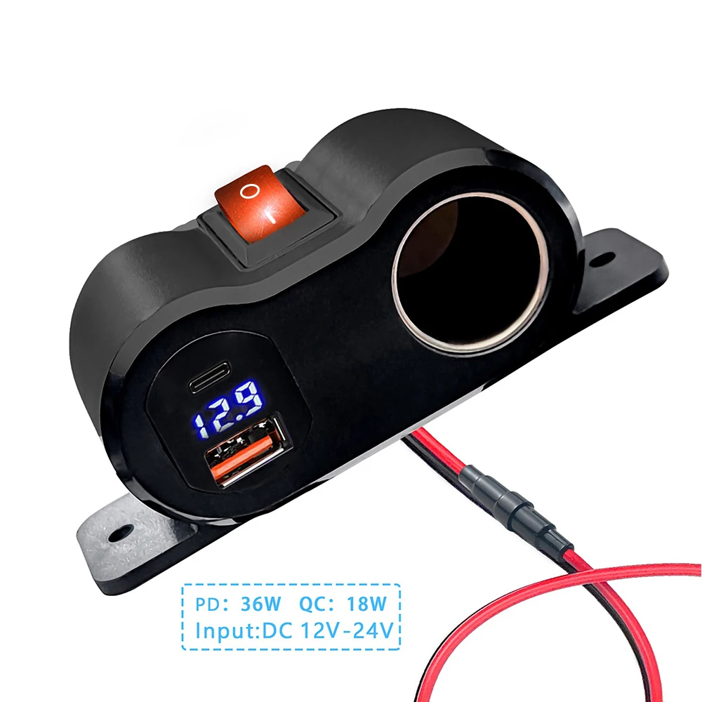 

NEW 12V QC3.0 & PD3.0 Outlet Cigarette Lighter Socket Splitter with LED Voltmeter Car Charger Power Adapter for Car Marine Truck