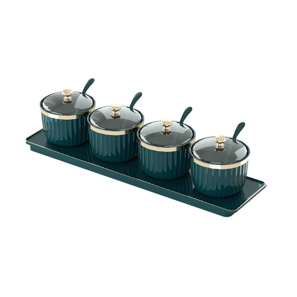 

Practical 3/4 Grid Seasoning Storage Box Plastic Morden Style Condiment Container Sealed with Spoon and Lid Spice Jar Restaurant