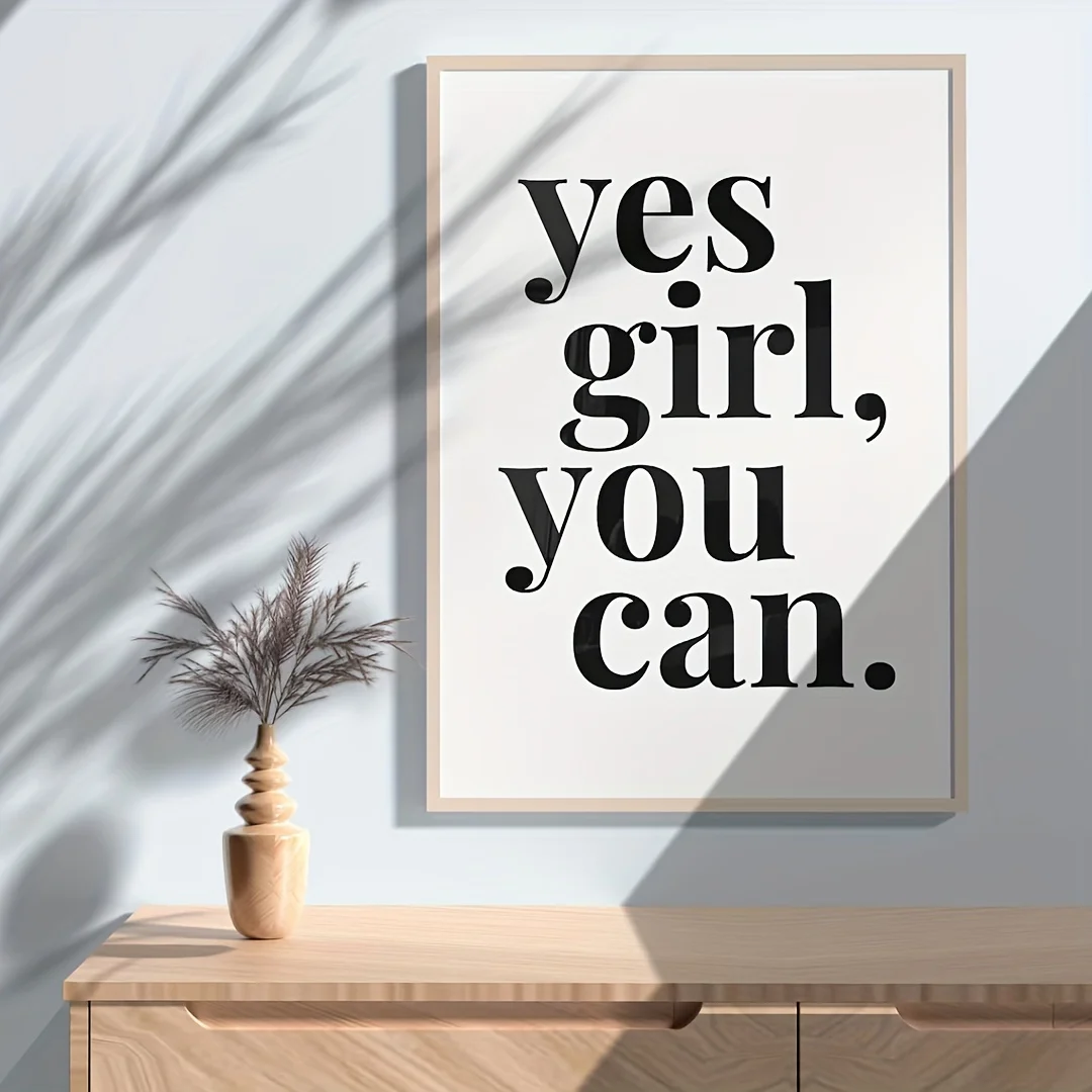 Affiche murale 2D plate, 1 pièce, impression sur toile d'affirmation, citation positive, Girl Power, noir et blanc, minimaliste