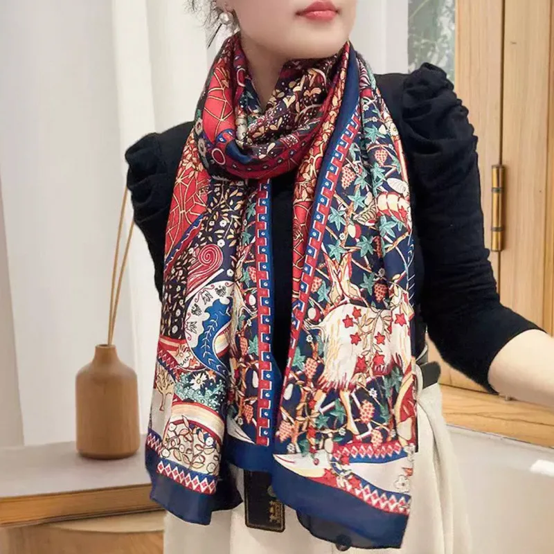 

New Fashion Oil Painting Flower Emulation Scarf Female Sunscreen Beach Towel Holiday Shawl Outer Match