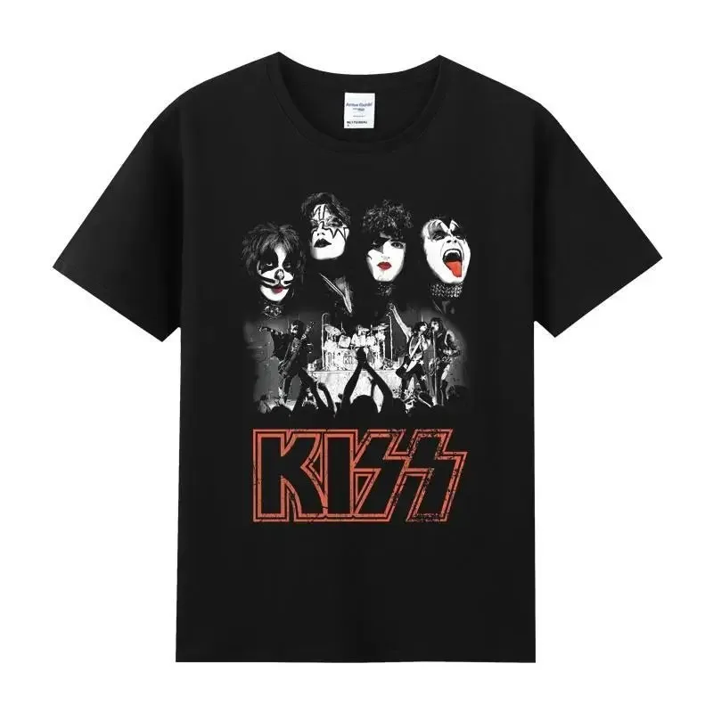 2024 New Kiss Rock Metal Band T-shirt with Printed Cotton Round Neck Short Sleeve T-shirt Hip Hop Men\'s Street Top T-shirt