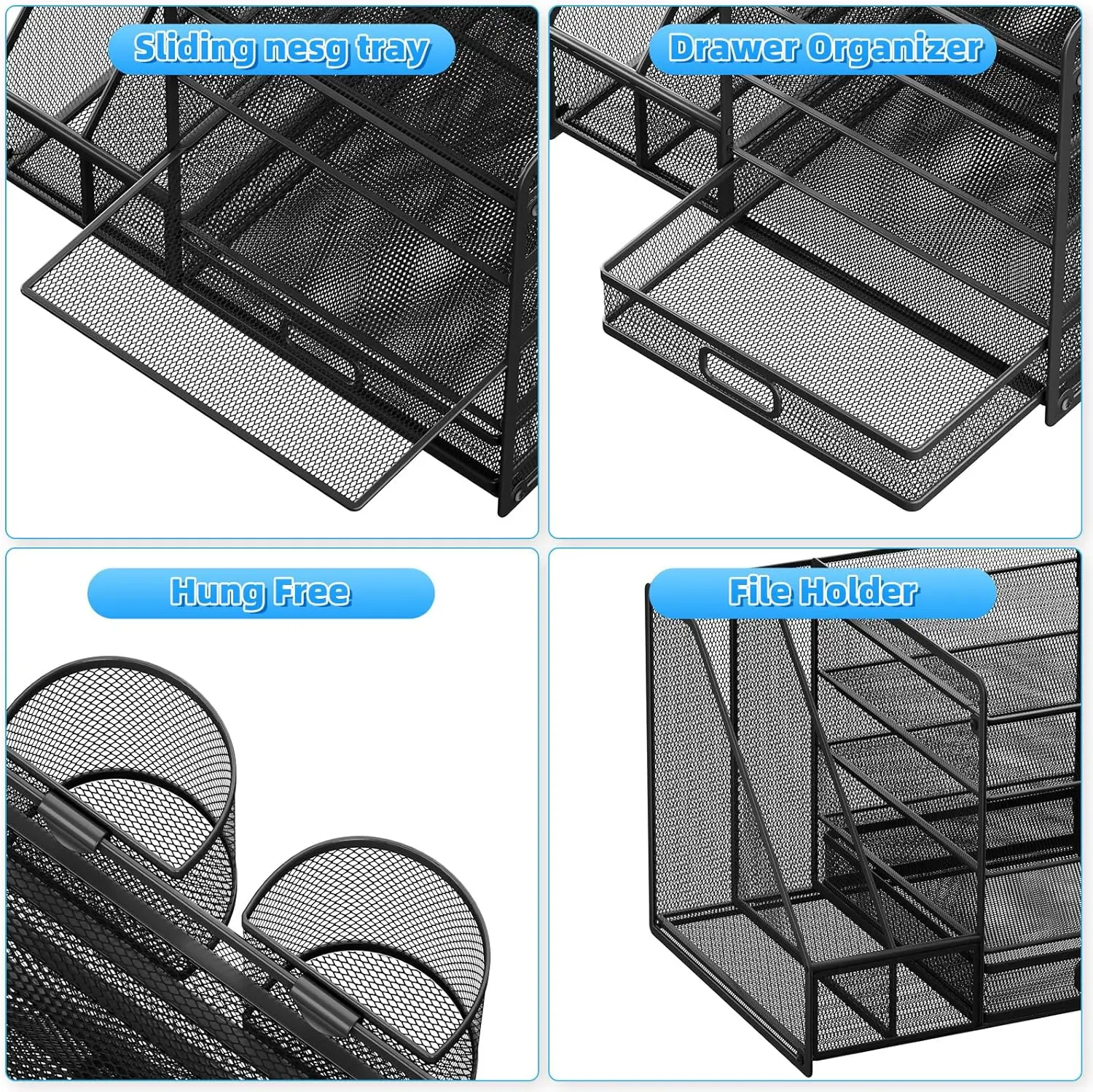Desk Storage with Vertical Folder 4 Layer Mesh Letter Tray Desk Storage Desktop File Organizer