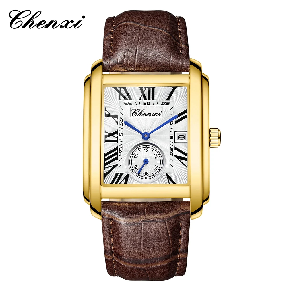 

CHENXI брендовые деловые модные повседневные часы для мужчин, высококачественные водонепроницаемые кварцевые мужские часы с календарем и кожаным ремешком
