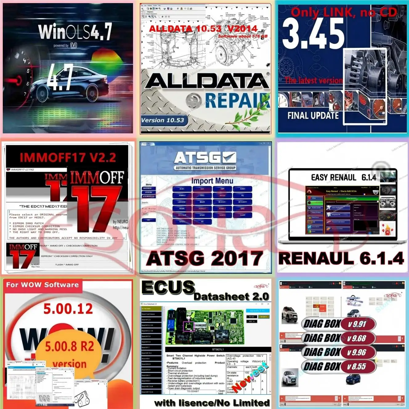 

Vehicle diagnosis/diagnostic tools/winols4.7+aOdata+Atsg2017+Renaul6.1.4+WOW5.00.8+IMMOFF17+Auto.data3.45+datasheets2.0+Diag.boX