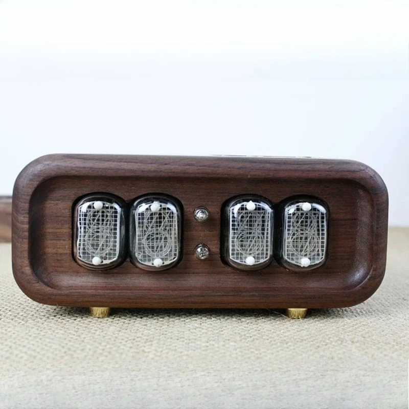 Walnut Desk Clock Glow Tube Table Clock IN12 Digital Tabletop Clocks Retro 4-digit Soviet Union Desktop Decoration Clocks