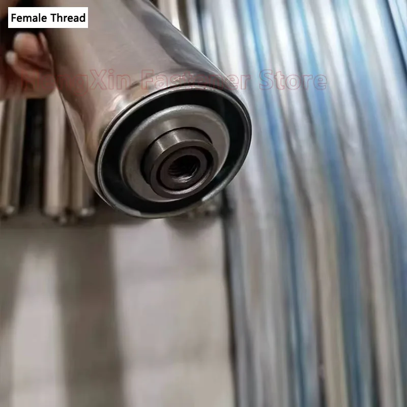 Stainless Steel Gravity Roller Conveyor Dia 25/32/38/50/60mm Total Length 100 150 200 250 300 350 400 450 500mm Female Thread