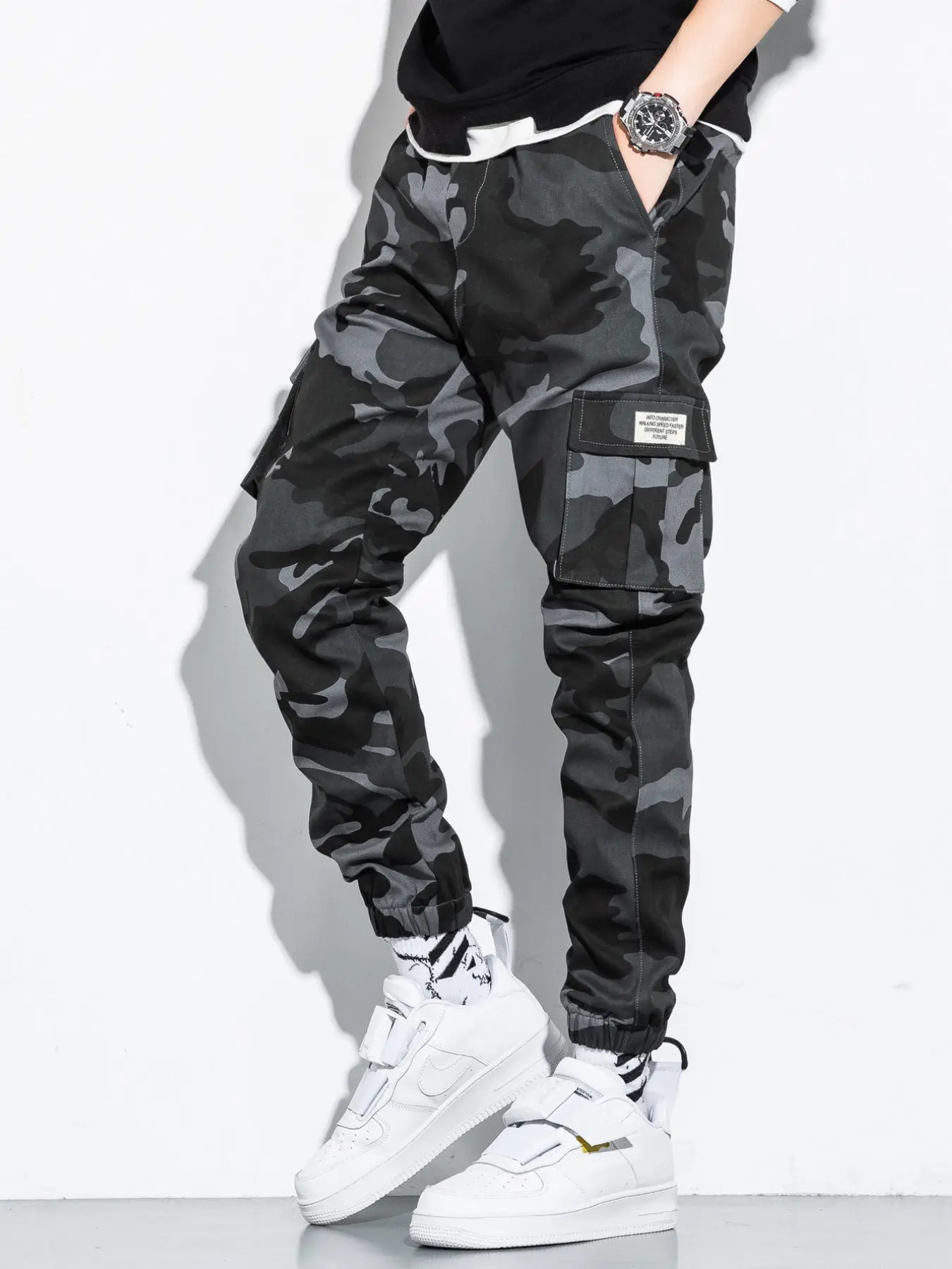 

Men's Camouflage Print Cargo Pants with Flap kets Straight Leg Eighteen-Length Casual Trousers Youthful Vitali Sle