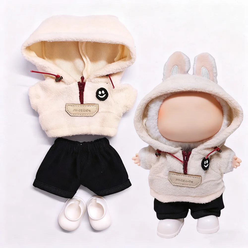 Ubranka dla mini lalek, akcesoria do lalek Labubu 17 cm, koreański idol, dekoracja, ubranka dla lalek z bawełny, polarowy zimowy komplet