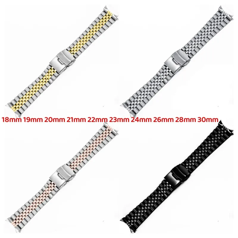 

18mm 20mm 22mm 316L Stainless Steel Universal Curved End Silver Gold Jubilee Watch Strap Band Bracelet Fit for RLX SKX Watch