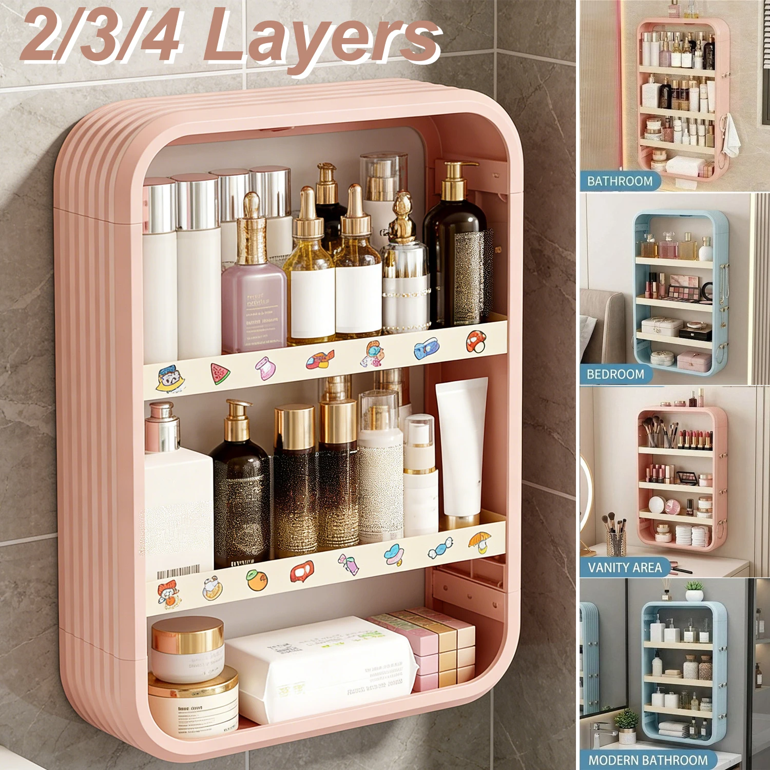 

Multi-Function Makeup Organizer Shelf Hangable Cosmetic Display Cases Skincare Storage Box Bathroom Wallhanging Floating Rack