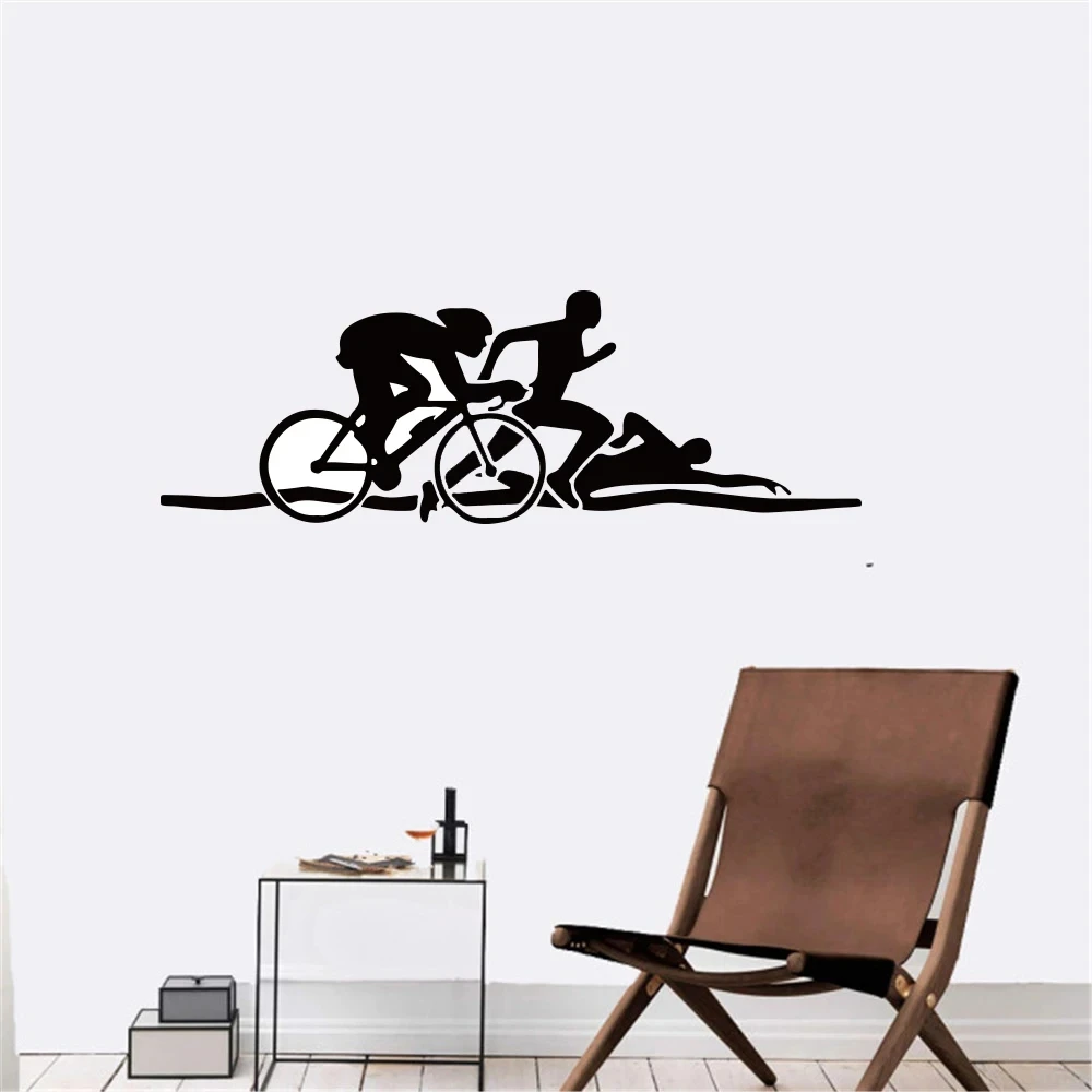 

1 pc cool Triathlon Athletes Bike Swim Run Sports Wall Stickers Decorative Sticker Home Decor For Room Living Room Home Decor