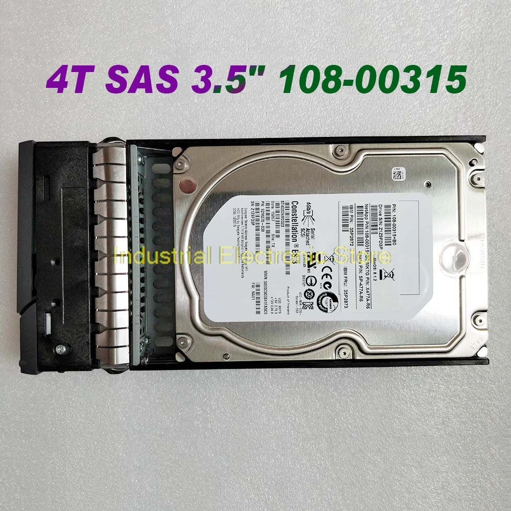 4TB For NetApp Server Hard Disk X477A-R6 SP-477A-R6 108-00315 4T SAS 3.5