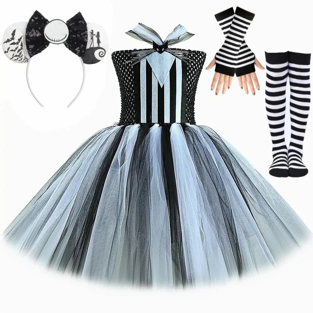 Halloween Cosplay Jack Skellington Costume Girls Tutu Dresss Carnival Party Witch Fancy Clothes Halloween Gifts for Children 12Y