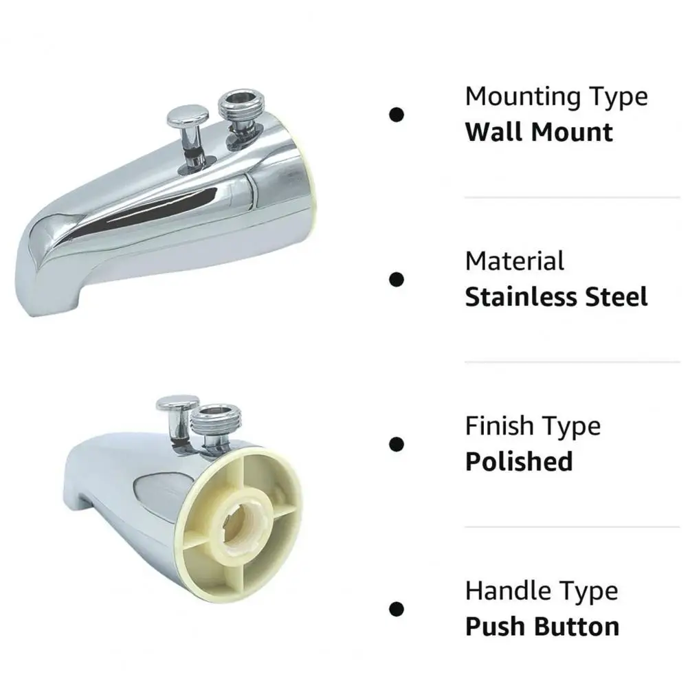 Polished Bathroom Faucet Easy Installation Wall Mount Bathtub Faucet Spout Anti-clog Stainless Steel Push Button Diverter Usa